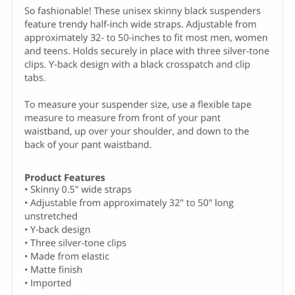 NWT Thin Black Suspenders - Picture 3 of 3